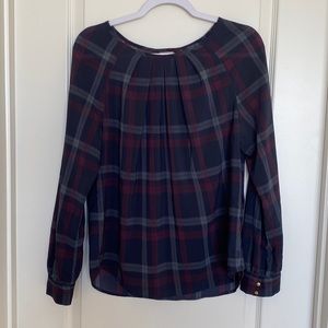 Navy grey and maroon plaid blouse